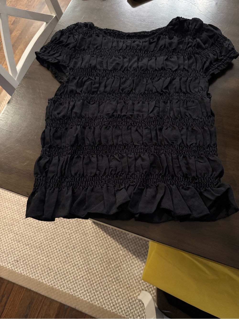 Womens Black Smocked Short Sleeve Top - Classic Everyday Style